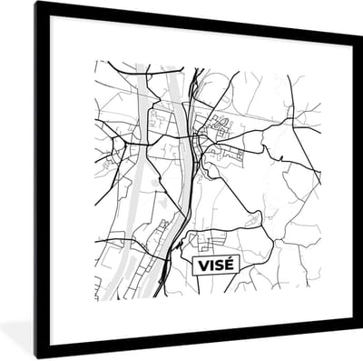 Fotolijst incl. Poster Zwart Wit- België – Visé – Stadskaart – Kaart – Zwart Wit – Plattegrond - 40x40 cm - Posterlijst