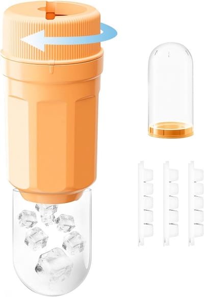 VHV - Ijsblokjesvorm - Ijsblokjesvorm met deksel - Herbruikbare ijsblokjesmachine - Met 3 stapelbare ijsbakjes met deksel en stofkap - Eenvoudig te openen met één draai - Universele 2,1 inch bekeradapter - Voor de meeste bekers - Oranje