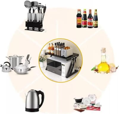 Keuken Werkbladrek - Magnetron Opberger - Keuken Ordenen - Ruimtebesparend Dubbellaags - 57 x 38 x 38 cm - Zwart