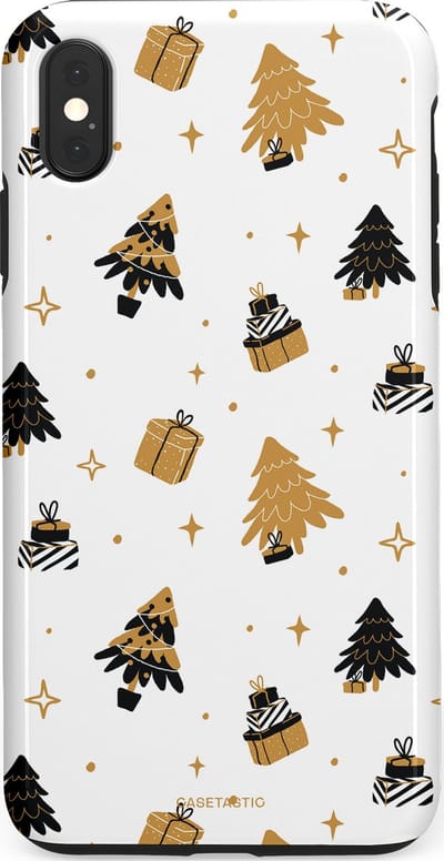 Casetastic hoesje geschikt voor Apple iPhone XS Max - Dubbellaagse bescherming - Kerst met Cadeautjes - Fashion Case - Wit Beige Donkergrijs
