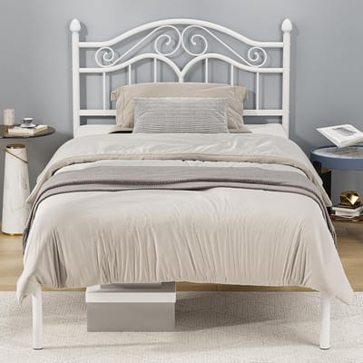 Stevig Metalen Bedframe 140x200cm met Vintage Hoofdbord - Wit - Inclusief Opbergruimte