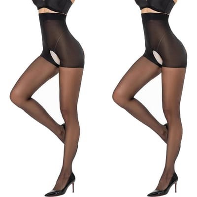 Kave 2 Paar Kruisloze Panty's Voor Vrouwen Buikcontrole Hoge Taille Transparante Panty's Controp Top Panty's Sexy Legging L 60-70kg black