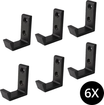 Hermeta Jashaak Enkel Zwart 47x17x41 mm (6 stuks) - Kapstokhaak - Aluminium