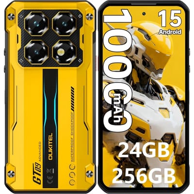 OUKITEL WP60 5G Mobiele Telefoon 24GB+256GB 10000mAh 7,2  Scherm 108MP Android 15 geel