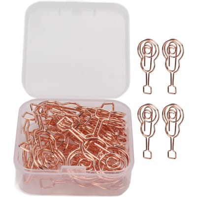 Lot de 20 trombones en métal en forme de guitare, couleur or rose, légers, portables et mignons, pour le bureau