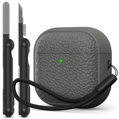 Grijs hoesje voor oordopjes unisex met textuur en draagkoord geschikt voor AirPods Pro 3 inclusief reinigingsset en TPU beschermhoes