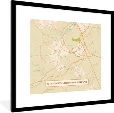 Fotolijst incl. Poster - Vintage - Plattegrond - Kaart - Ottignies-Louvain-la-Neuve - Stadskaart - 40x40 cm - Posterlijst