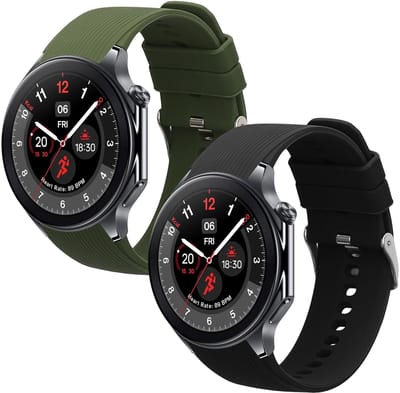 kwmobile 2x horlogebandjes geschikt voor OnePlus Watch 3 / 2 / 2R / Oppo Watch X2 bandje - Smartwatch bandjes van TPU - Activity tracker horloge band in zwart / donkergroen