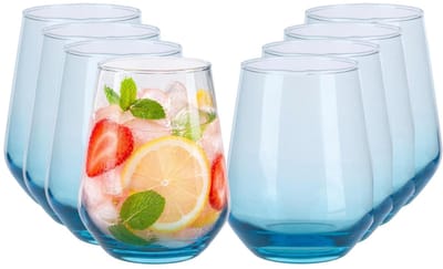 Alpina Tumbler Smoke waterglazen / drinkglazen - 8x stuks - 450 ml - Luxe glazen - lichtblauw - semi transparant - voor frisdrank en water
