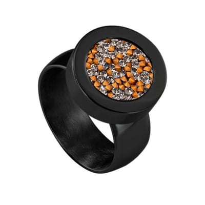 Quiges RVS Schroefsysteem Ring Zwart Glans 16mm met Verwisselbare Zirkonia Transparant Goudkleurig 12mm Mini Munt