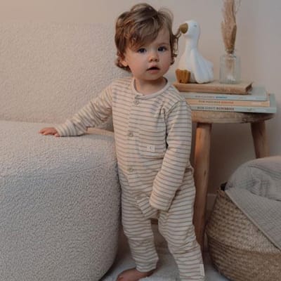 Little Dutch Pyjama - Maat 74/80 - Pyjama kinderen Jongens & Meisjes - Beige - Night Natural Stripes