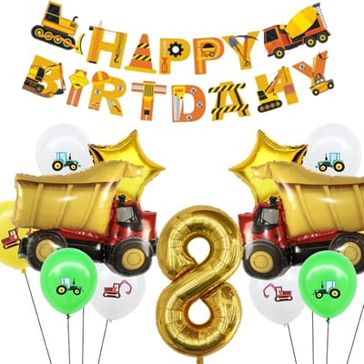 Snoes Cijfer Ballon Nummer 8 - Vrachtwagen - Mega Vrachtwagen set Ballonnen Feestdecoratie - Helium Ballon - Kinderen