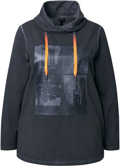 Ulla Popken - Dames - Sweatshirt New York opstaande kraag lange mouw cold dyed - Grafietgrijs - Maat 42+