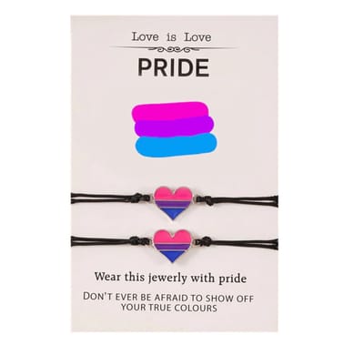 2 stuks vriendschaps armbandjes hart roze paars blauw op cadeaukaartje