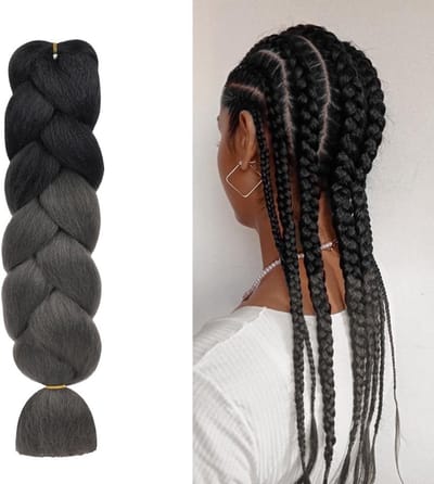 Ombre Haar Extensions voor Vlechten, 3 Stuks Jumbo Vlecht Haar, Synthetische Vlecht Haar voor Vrouwen, Ideaal voor Twist en Vlechten (1 Stuk Zwart-Donkergrijs)