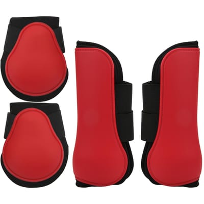 4pcs Guêtres Avant Arrière pour Cheval Coque PU Guêtres Tendon pour Cheval Entraînement Saut Course Rouge XL black