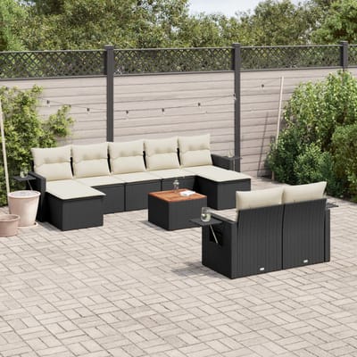 vidaXL - 10-delige - Loungeset - met - kussens - poly - rattan - zwart