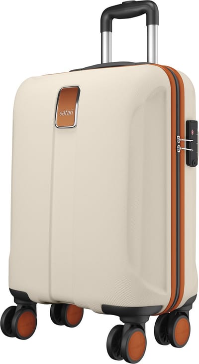 Handbagage Koffer 46L met Natvak - Polycarbonaat Hardcase - 55x40x23 cm - 8 Dubbele Spinnerwielen - TSA Cijferslot - Lichtgewicht Trolley - Safari Thorium Royale Vanilla Tan Beige