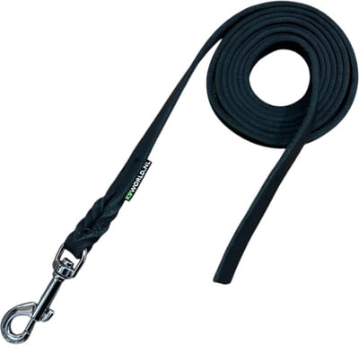 K9World by van der Veeke, Leren Hondenriem Zonder Handvat – 12 mm – 2 meter Lange Lijn / Trainingslijn – Echt Leer – Handgemaakt - Zwart - Sterke Verchroomde Musketon