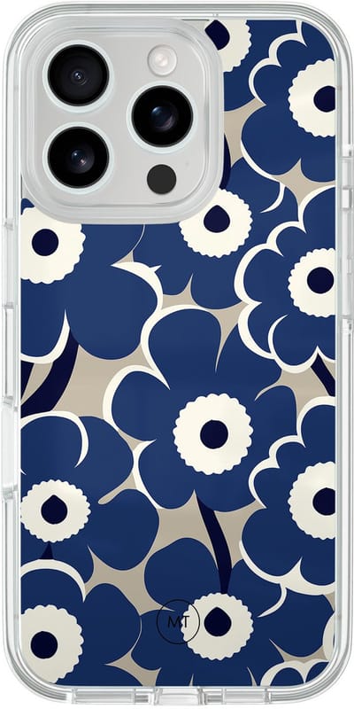 Hybride hoesje geschikt voor iPhone 16 Pro - Abstract bloom - Extra bescherming - Luxe beschermhoes - TPU case - Transparant, Blauw - Mooie Telefoonhoesjes