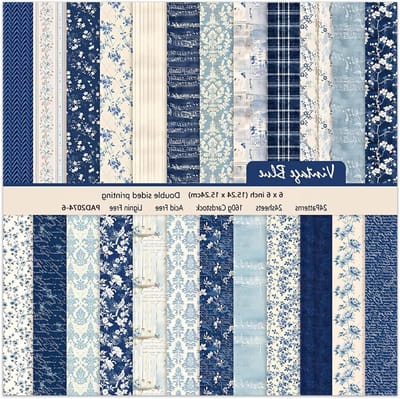 SnelShoppen - Scrapbook Paper Set 24 Vellen Dubbelzijdig Motief Papier Vintage 15 x 15 cm Blue Craft Paper voor Scrapbooking, Dagboeken, Fotoalbums, C