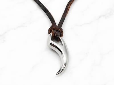 Mei's - Viking Wolf of Steel - ketting heren - leer/RVS zilver/bruin - 60 t/m 70 cm