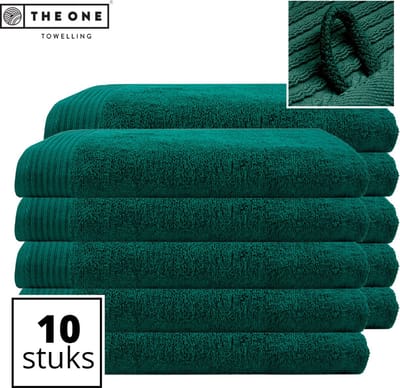 The One Towelling Classic Strandlakens - 100 x 180 cm - 10 Stuks - Voordeelverpakking - Hoge vochtopname - 100% Gekamd katoen - Emeraldgroen