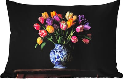 Buitenkussens - Tuin - Tulpen - Kleuren - Hout - Vaas - 50x30 cm