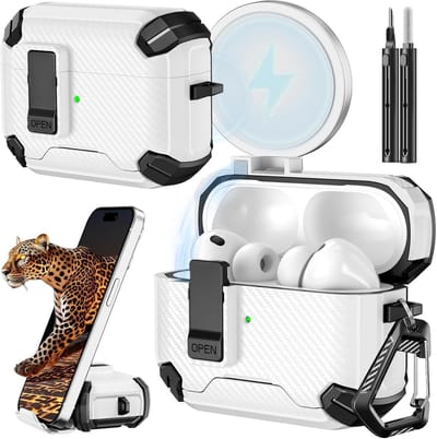 Hoesje Oortjes Pro - Beschermhoesje Accessoires - Veilig Opbergen - Ingebouwde Standaard - 20 Gram - Wit