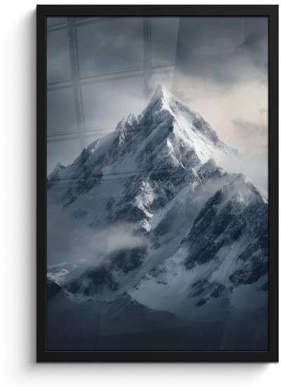 Poster in lijst - Fotolijst 40x60 cm - Posters - Sneeuw - Berg - Wolken - Posterlijst zwart - Decoratie - Wanddecoratie woonkamer - Muurdecoratie slaapkamer