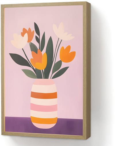 Wandlamp 40x60 cm - Oplaadbaar - Tulpen - Vaas - Strepen - Paars - Wandlampen binnen woonkamer - Slaapkamer lamp - Decoratieve nachtlamp - Vloerlamp draadloos