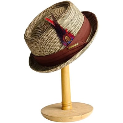 Chapeau Pork Pie pour Femme Trilby Britannique Vintage Chapeau de Soleil en Paille Fedora Respirant Chapeau de Soleil de Plage Paille Tissée à la Main Chapeau Panama pour Homme Cubain 56-58cm black