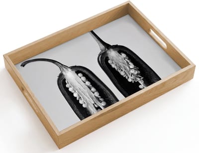 Dienblad hout 40x30 cm - Schootdienblad - Pepers - Zwart - Wit - Zaadlijsten - Borrelplank rechthoek - Plateau dienbladen