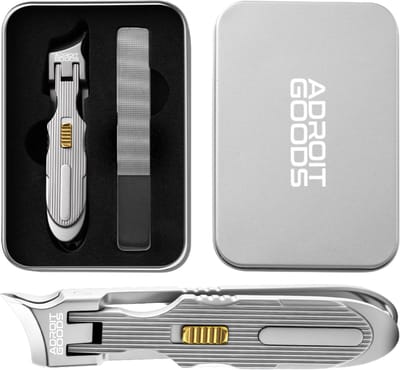 AdroitGoods schuin-snij nagelset – Luxe 2-delige nagelknipper set met anti-spat nageltang en nano-glasvijl in premium opbergbox (precisie, kracht & ergonomisch ontwerp) goud