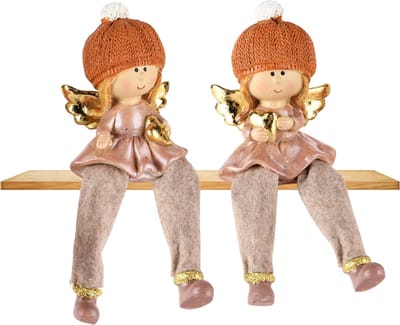 Dekoratief | Wintermeisje zittend m/hartje, roze, resina, 6x4x15cm, set van 2 stuks | A245120