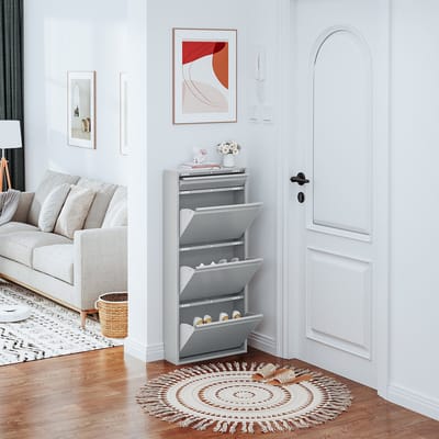 VEEHAUS Schoenenkast Metaal Hoog, 3+1 Kleppen met Magnetische Sluiting, Wandmontage, Grijs