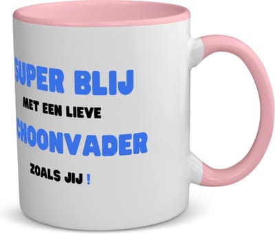Akyol - super blij met een lieve schoonvader zoals jij koffiemok - theemok - roze - Papa - de liefste schoonvader - vader cadeautjes - vaderdag - verjaardag - geschenk - kado - 350 ML inhoud