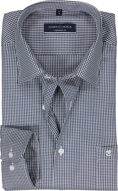 CASA MODA comfort fit overhemd - twill - blauw met wit geruit - Strijkvriendelijk - Boordmaat: 51 (EU maat: 5XL)