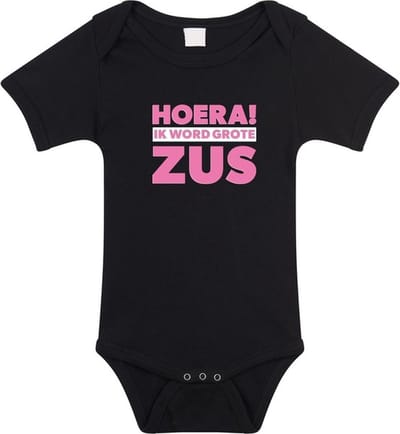 Rompertje Hoera ik word grote zus  - Zwart - Maat 56