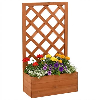 Plantenbak met klimrek - Bloembak - Weerbestendig - Met trellis - Buiten - Hout - Plantenrek - 18 Liter - Oranje