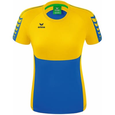 Erima Six Wings T-Shirt Dames - Geel / New Royal | Maat: 36