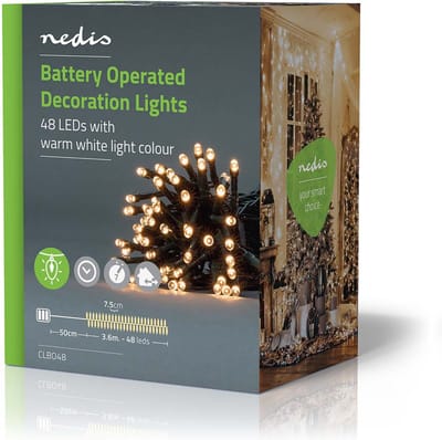 Nedis Kerstverlichting - Koord - 48 LED's - Warm Wit - 3.60 m - Licht effecten: 7 - Binnen & Buiten - Batterij Gevoed