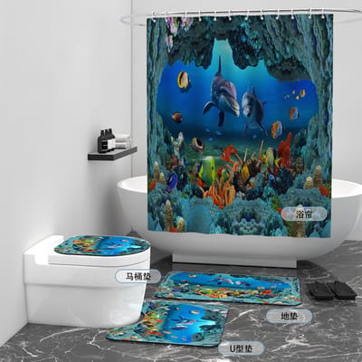 Floraweg Douchegordijn,Shower Curtain,badgordijn,badkamergordijn,Dolfijn in de zee,-topkwaliteit - digitale printen -Anti Schimmel - Inclusief 12 ringen -met 12 stuks douchegordijnhaken – Waterdicht -Wasbaar- Polyester - 180x200 cm