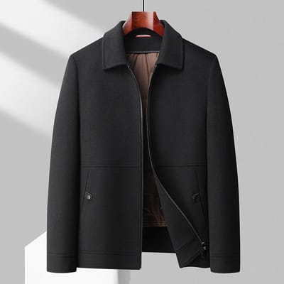 Effen Kleur Eenvoudig Dons Uitneembare Voering Dubbelzijdig Wollen Jas Heren Herfst en Winter Nieuwe Dubbelzijdige Wollen Jas 4XL black