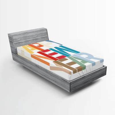 ABAKUHAUS Happy New Year hoeslaken, grote, opvallende letters, zachte decoratieve stof met elastische band, 90 x 200 cm, meerkleurig