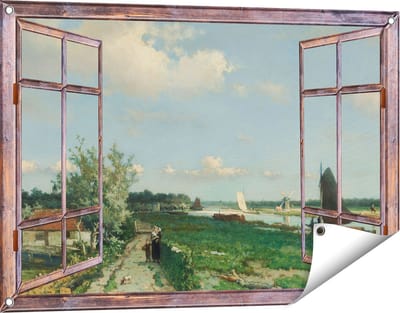 Gards Tuinposter Doorkijk De Trekvliet bij Rijswijk - Jan Hendrik Weissenbruch - 90x60 cm - Tuindoek - Tuindecoratie - Wanddecoratie buiten - Tuinschilderij