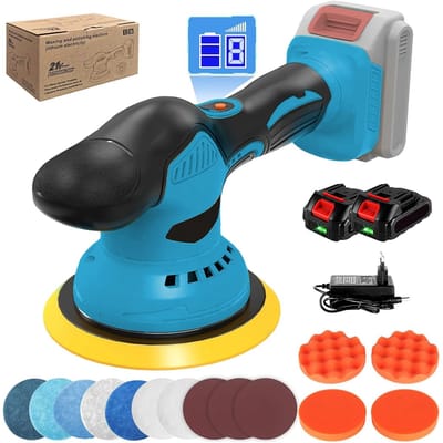 MakkelijkMooi Polijstmachine met Boenschijven voor Auto - Poetsmachine - Polijstmachine - Draadloos - 8 Snelheden - 2 Batterijsets