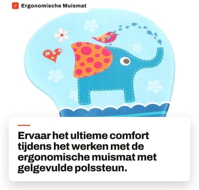 Dailygoods- Polssteun Ergonomisch - Muismat XXL - Gel Gevuld - Antislip Onderkant - Cartoonmotief - Lichtgewicht