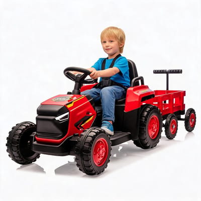 Elektrische Tractor Kinderspeelgoed 12V | Ride-On Auto met Muziek & Lampjes | Cadeau voor Jongens en Meisjes 3-6 Jaar | Ouderlijke Afstandsbediening | Rood