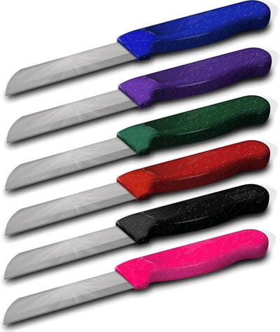 Solingen Kartelmes – Tomatenmes met Kartel – Robuust Handvat – RVS – 18,5 cm met Blade Cover – Mix Glitter – 6 stuks